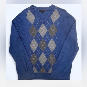 Banana Republic Blue Gray  argyle V-Neck Sweater cashmere silk cotton men’s L
